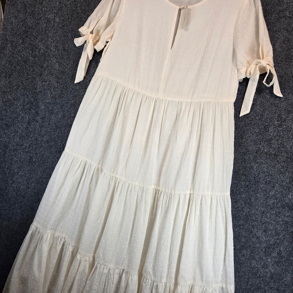 Madewell Cream Tiered Midi Dress with Tie Sleeves - Picture 10 of 16